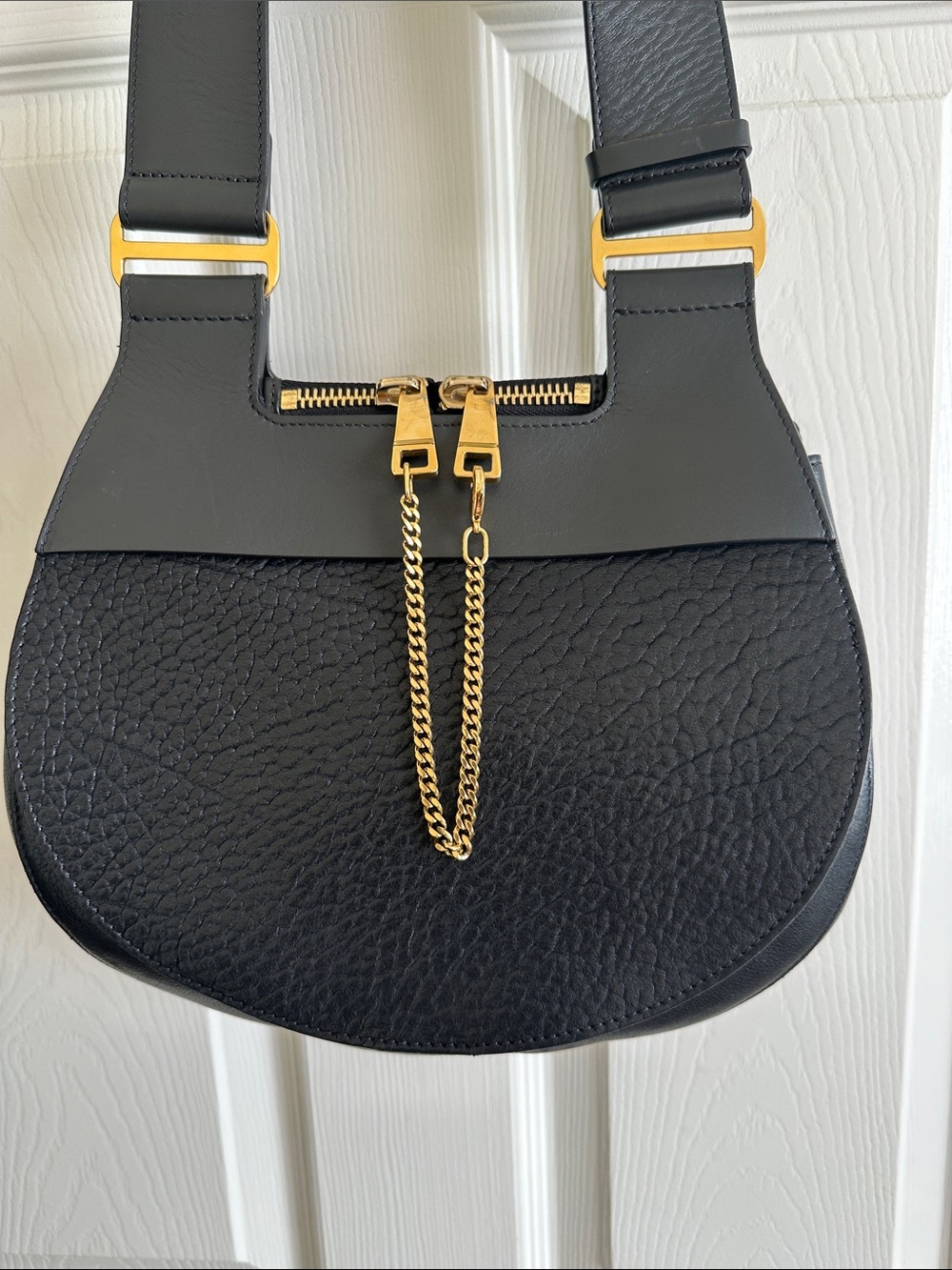Chloe Drew Saddle Black Leather Shoulder Bag & Dust Bag Gold Hardware